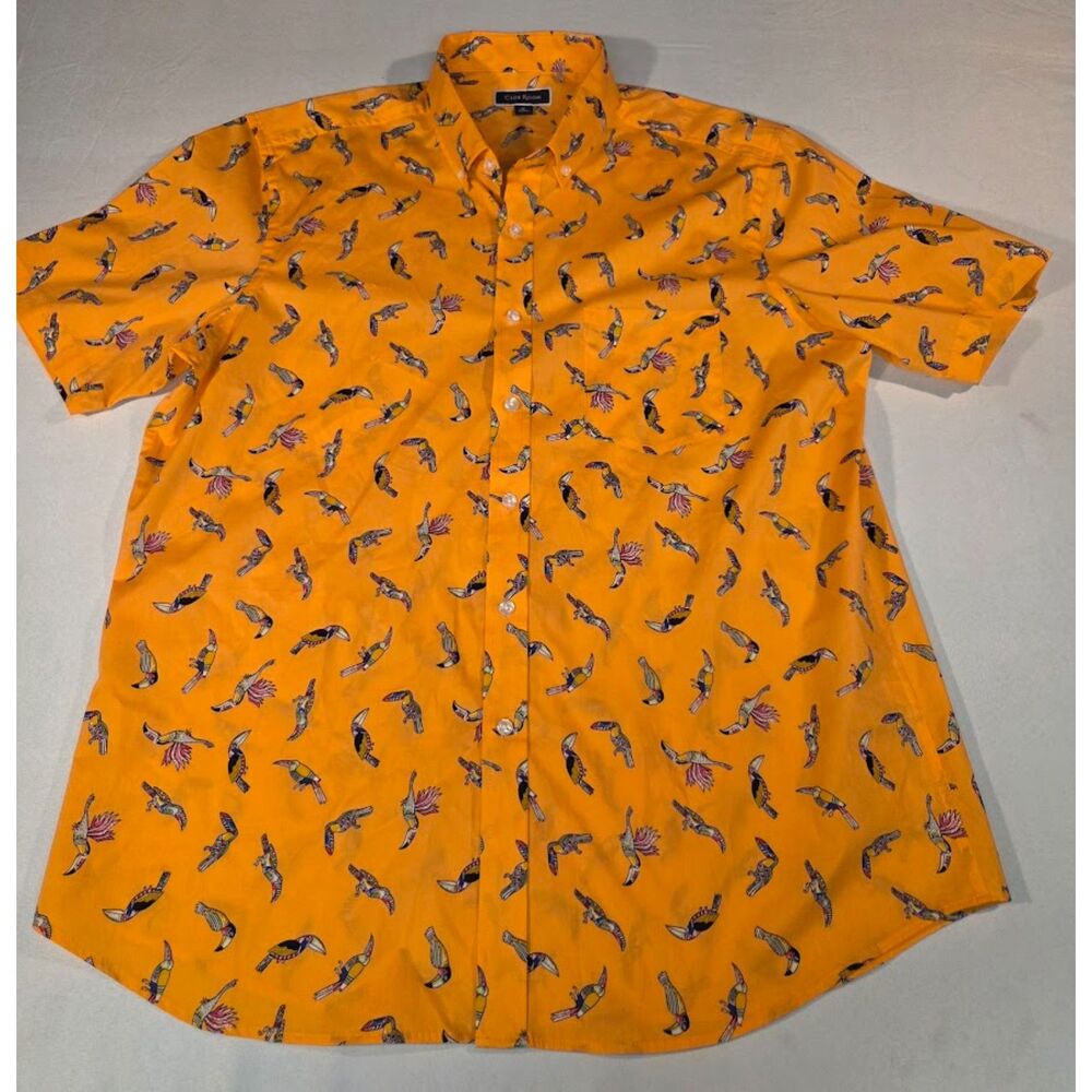 Club Room Toucan Print Button Up Shirt Orange Tropical Men's XL